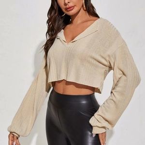 Tan Long Sleeve Crop Top